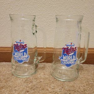 Vintage Lot of 2 MN Twins 1987 World Champions Peanut Jar Glass Mug Stein MLB